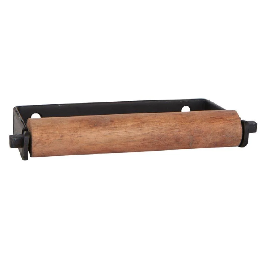 Toilettenrollenhalter „Altum“ – Metall & Akazienholz, Schwarz/Natur